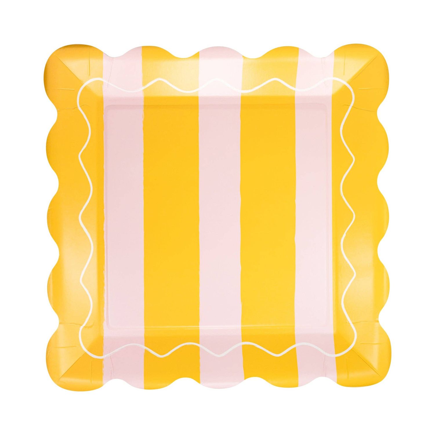 Yellow & Pink Striped Scalloped Square Plate Yellow & Pink Striped Scalloped Square Plate