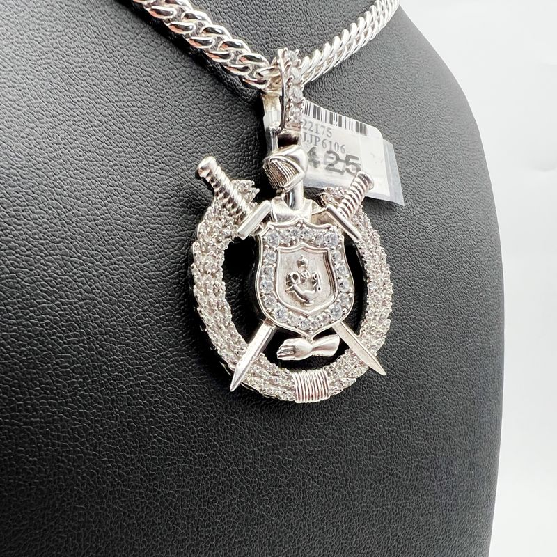 Omega Shield in Wreath Pendant - Medium