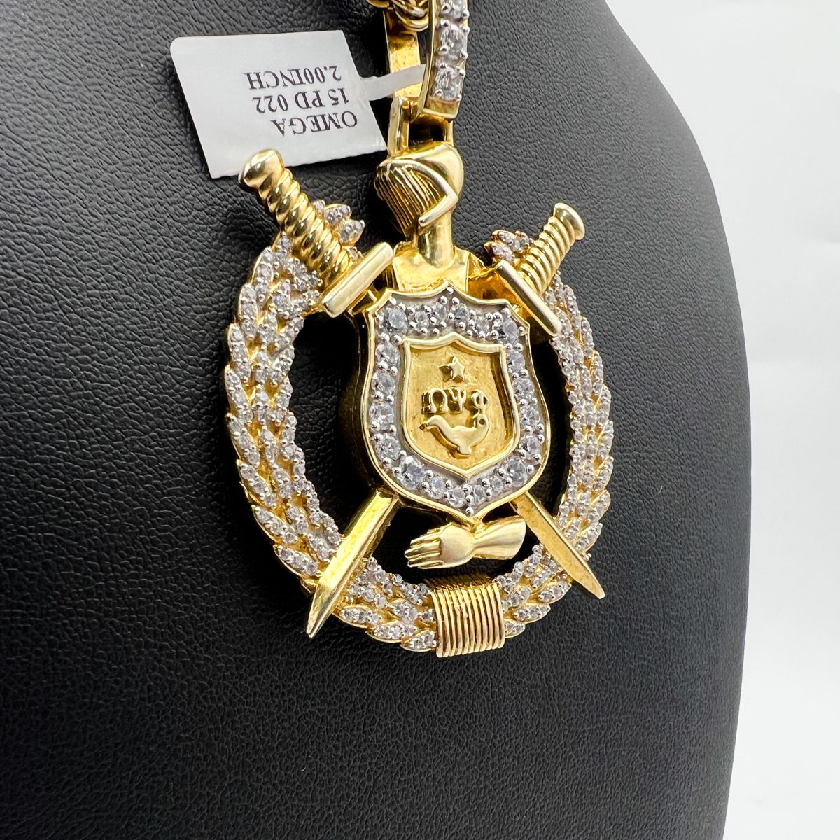 Omega Shield w/ Stones in Wreath Pendant - Large