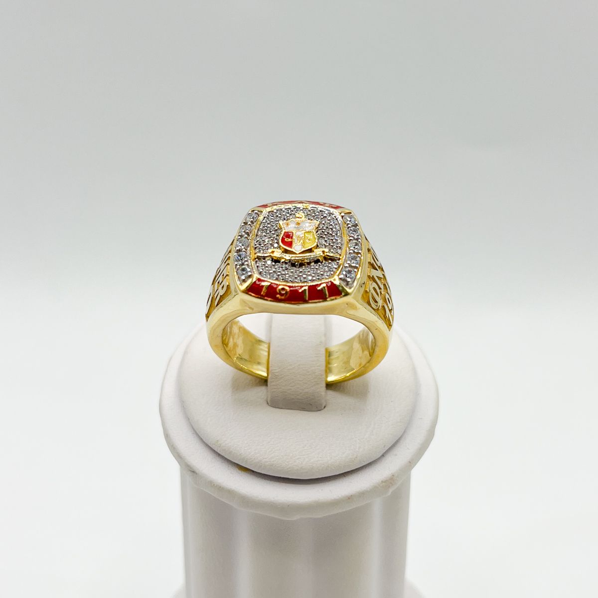 Kappa Square Ring w/ Shield on White Stones - Large