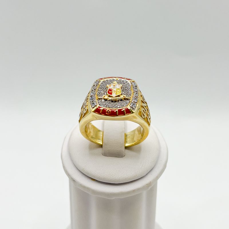 Kappa Square Ring w/ Shield on White Stones - Large