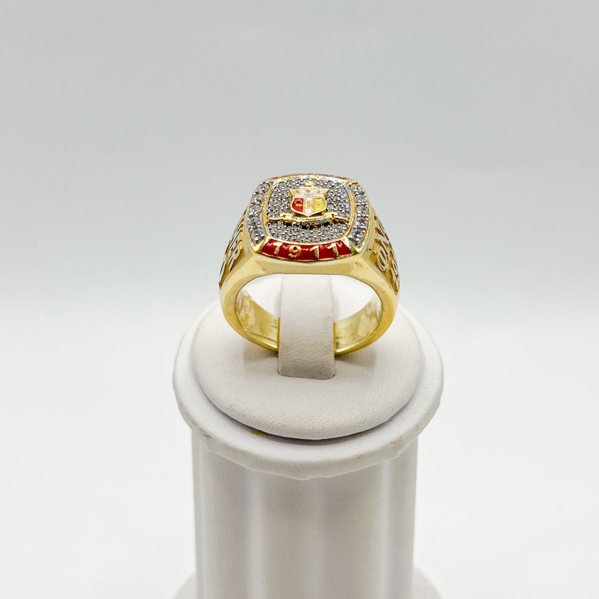 Kappa Square Ring w/ Shield on White Stones - Large