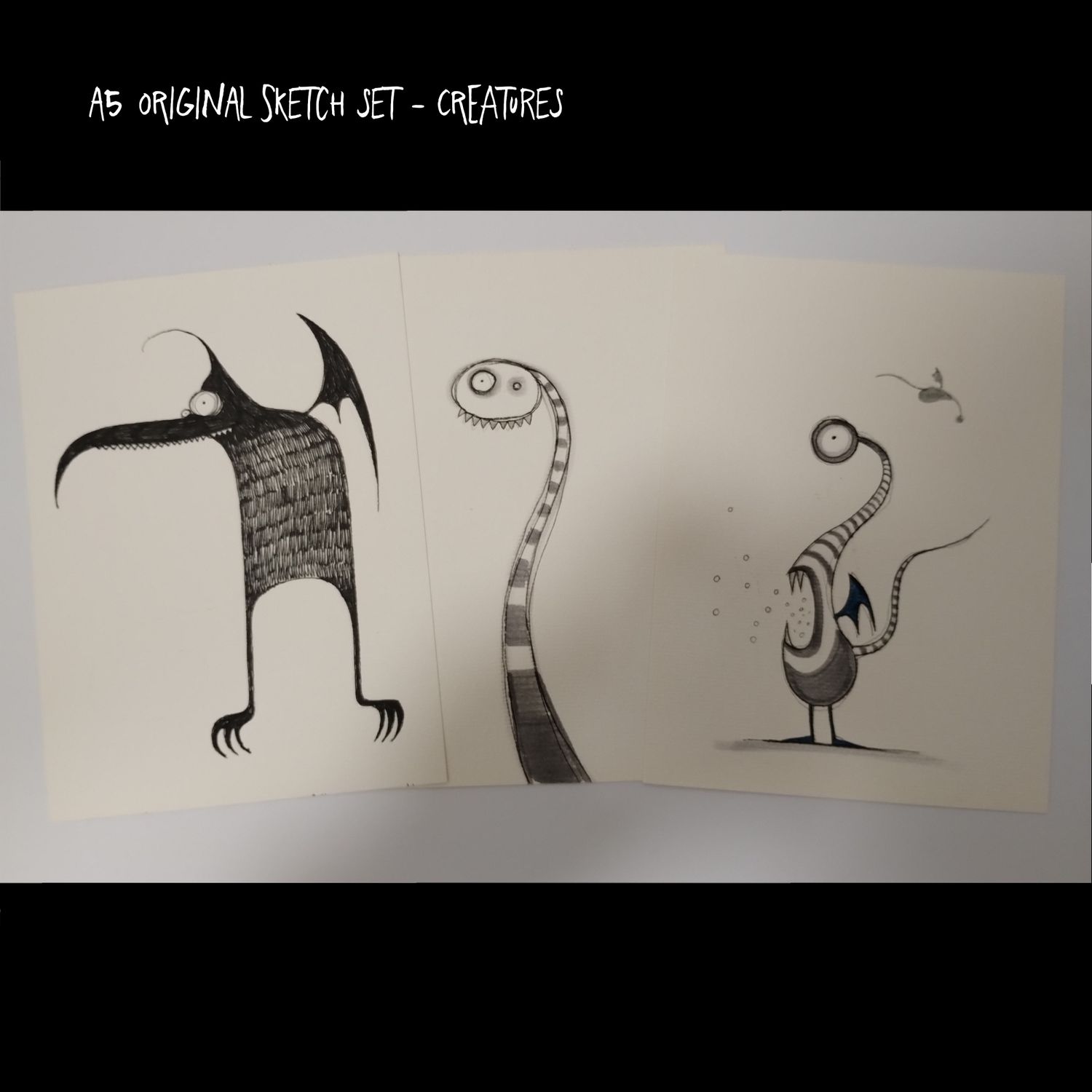 A5 Original Sketches Set of 3 - Creatures
