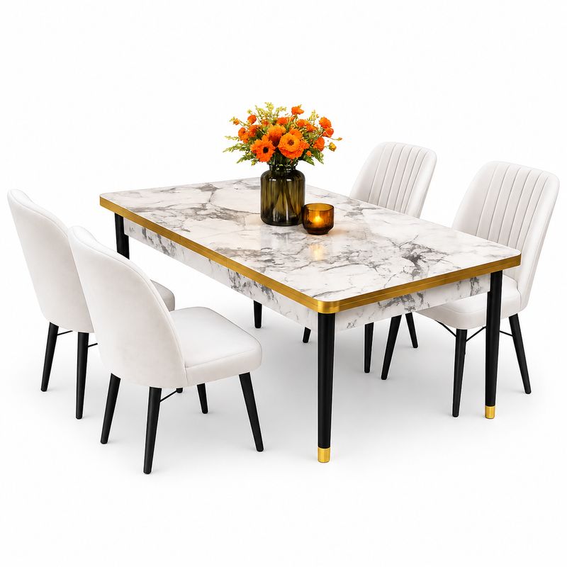 Beige Turkish Extendable Dining Table Set with 6 Chairs