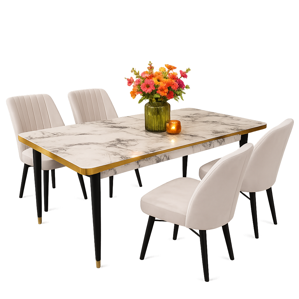 Beige Turkish Extendable Dining Table Set with 6 Chairs