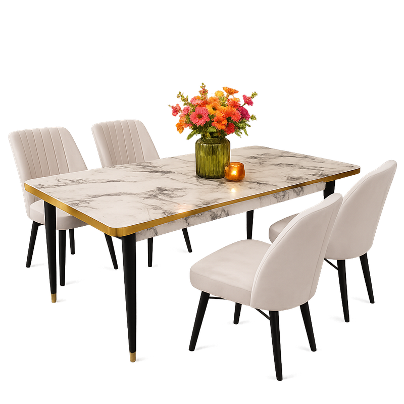 Beige Turkish Extendable Dining Table Set with 6 Chairs