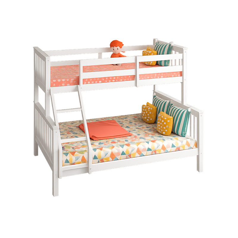 Lily Solid Pine Wooden Trio Bunk Bed White