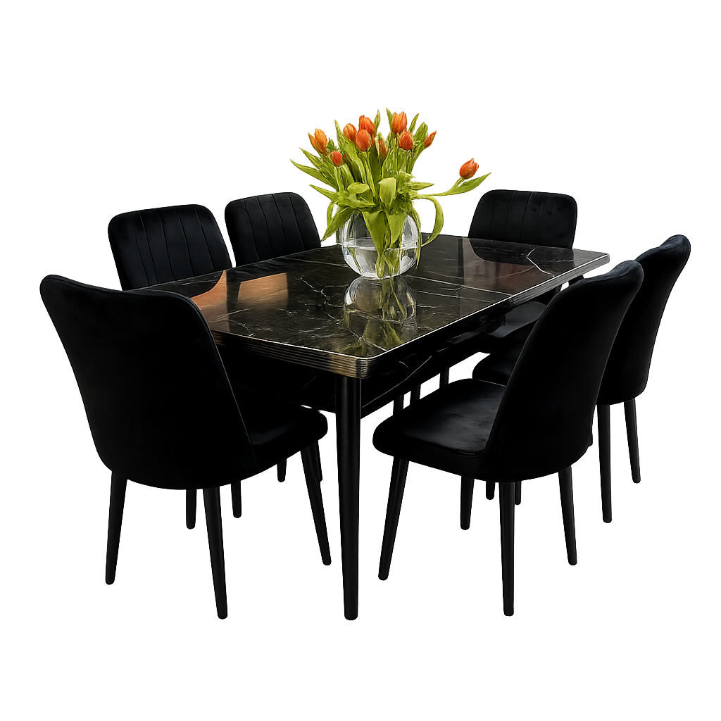 Black Turkish Extendable Dining Table Set with 6 Chairs