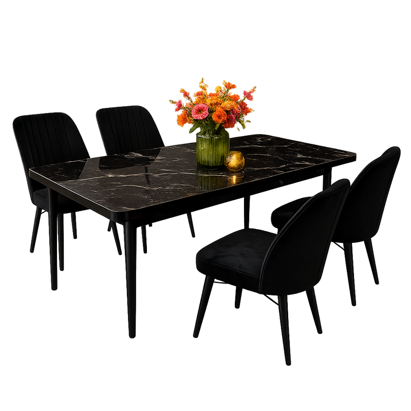 Black Turkish Extendable Dining Table Set with 6 Chairs