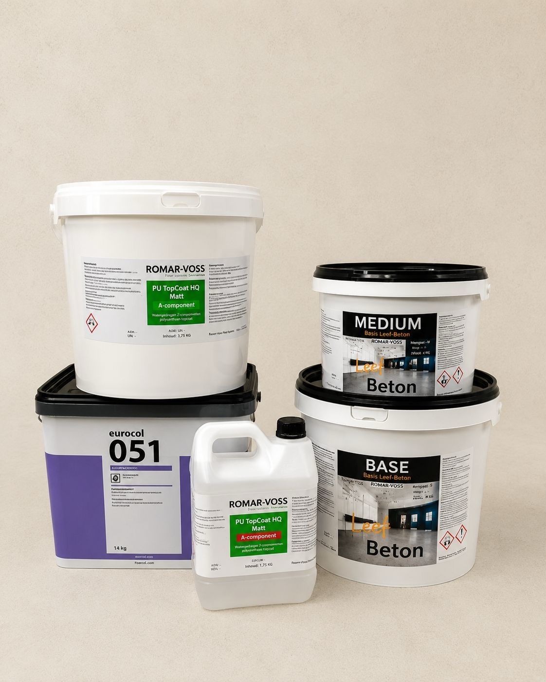 Microcement Basis Leef-beton Pakket (korrelprimer, Leefbeton Base 1ste laag, Leefbeton medium  2de laag, 2 lagen PU Topcoat HQ)