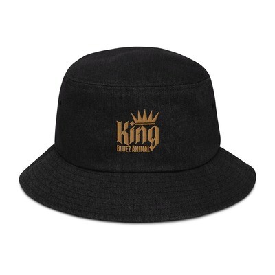 Embroidered King Gold Denim bucket hat