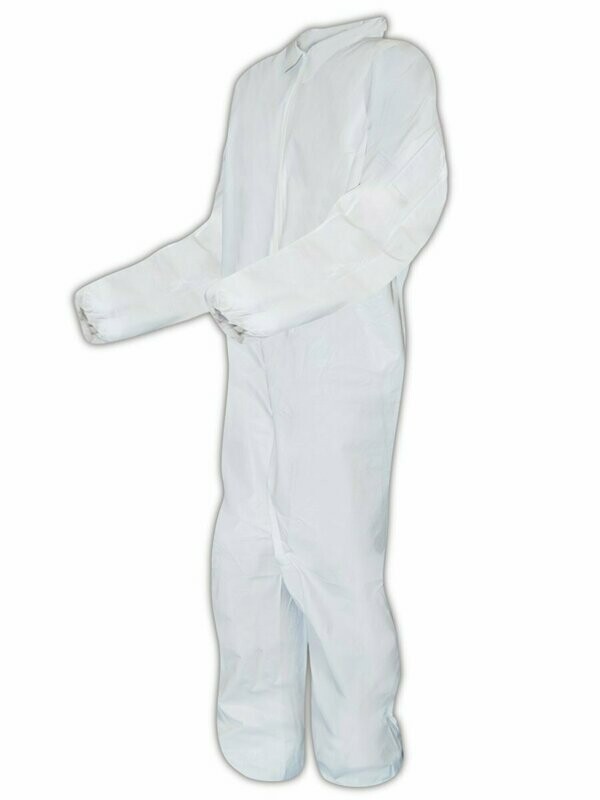 MICROPOROUS REGULAR WEIGHT WHITE COVERALLS , SOLD  BY THE CASE ONLY