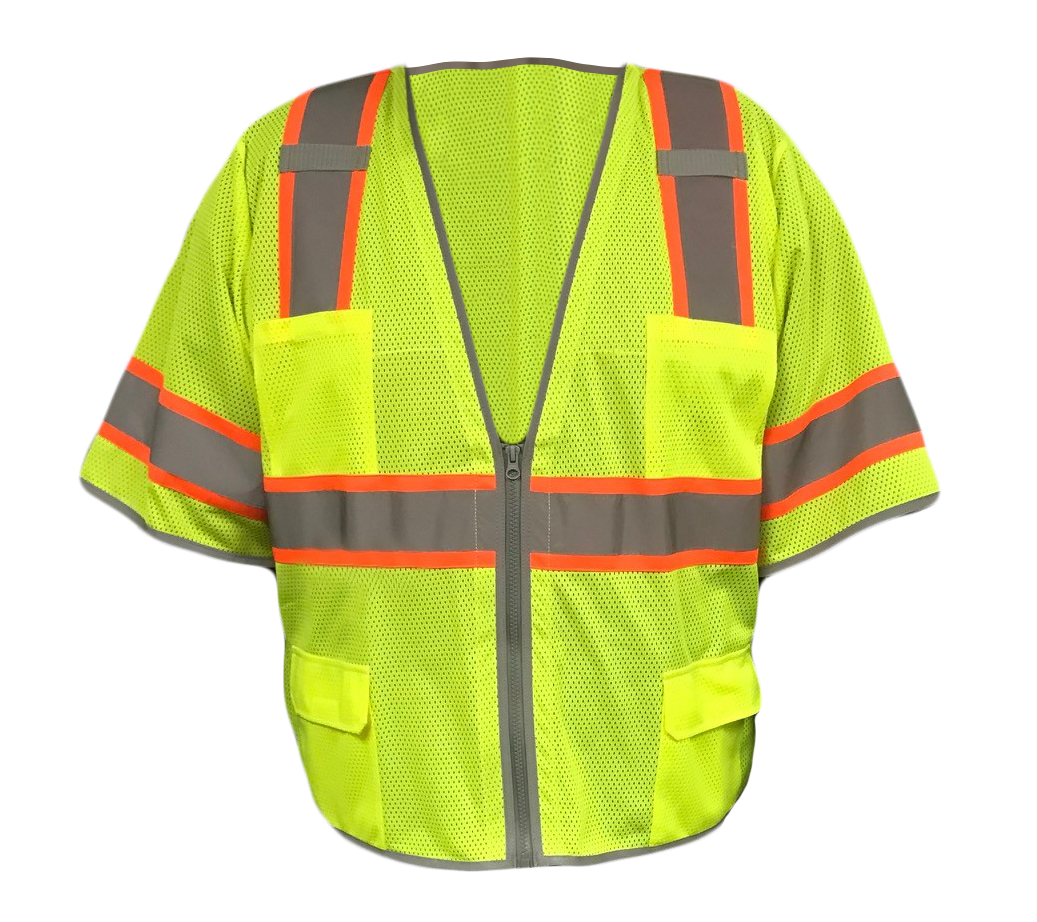 Ansi Compliant Class 3, Lime Mesh Safety Vest With Zipper Front