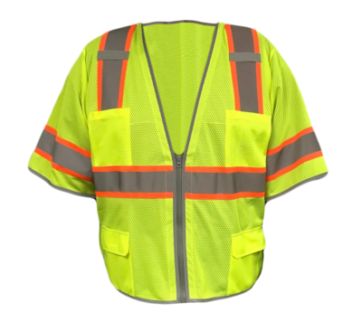 Ansi Compliant Class 3, Lime Mesh Safety Vest With Zipper Front