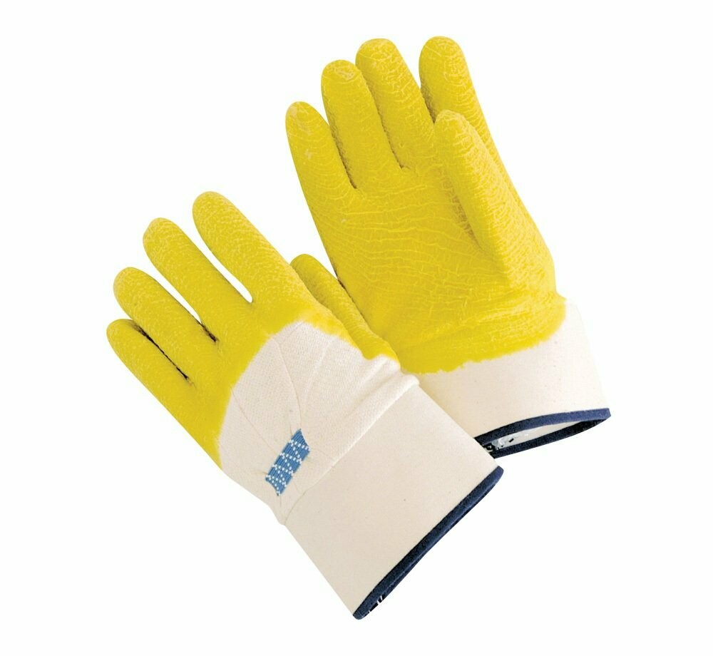 Crinkle Finish Jersey Lined Latex Gloves With Safety Cuff, Sold By The Dozen
