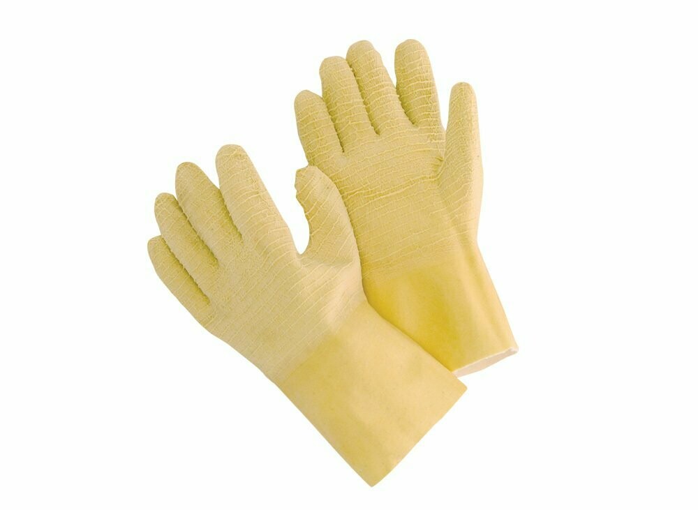 Crinkle Finish Jersey Lined Latex Gloves With 12 Inch Open Cuff, Case Of 6 Dozen