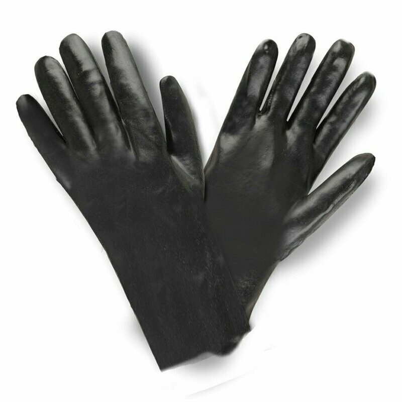 Smooth Finish Black  PVC  Gloves With 14 Inch  In Total Length ,Open Cuff, Sold By The Dozen