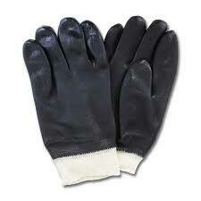 Semi-Rough Black PVC Gloves With Knit Wrist, Sold By The Dozen