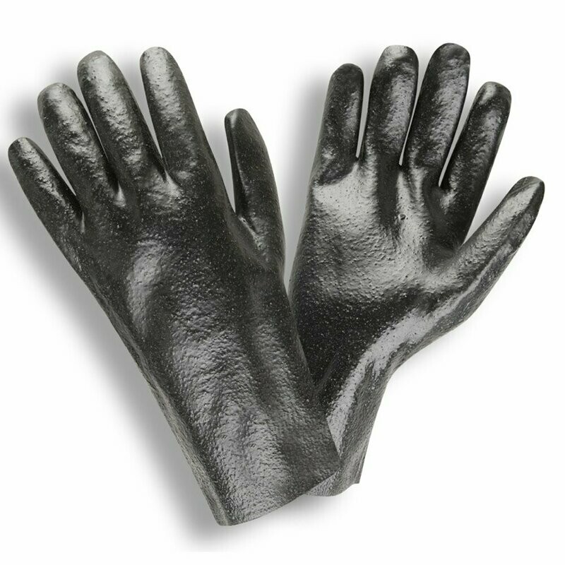 Semi-Rough Finish Black  PVC  Gloves With 12 Inch  In Total Length ,Open Cuff, Sold By The Case