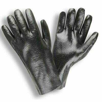 Semi-Rough Finish Black PVC Gloves With 12 Inch In Total Length ,Open Cuff, Sold By The Case
