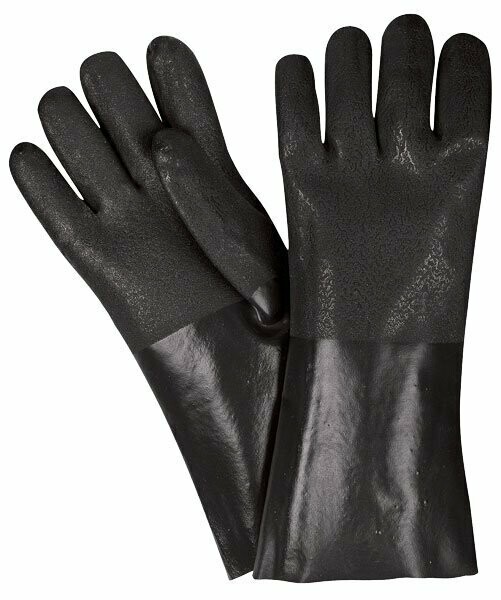 Semi-Rough Finish Black  PVC  Gloves With 14 Inch  In Total Length ,Open Cuff, Sold By The Case