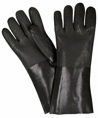 Semi-Rough Finish Black PVC Gloves With 14 Inch In Total Length ,Open Cuff, Sold By The Case