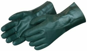 Sandy Finish,Double Dipped, Green Color, Jersey  lined  PVC  Gloves With 14 Inch  In Total Length ,Open Cuff, Sold By The Case