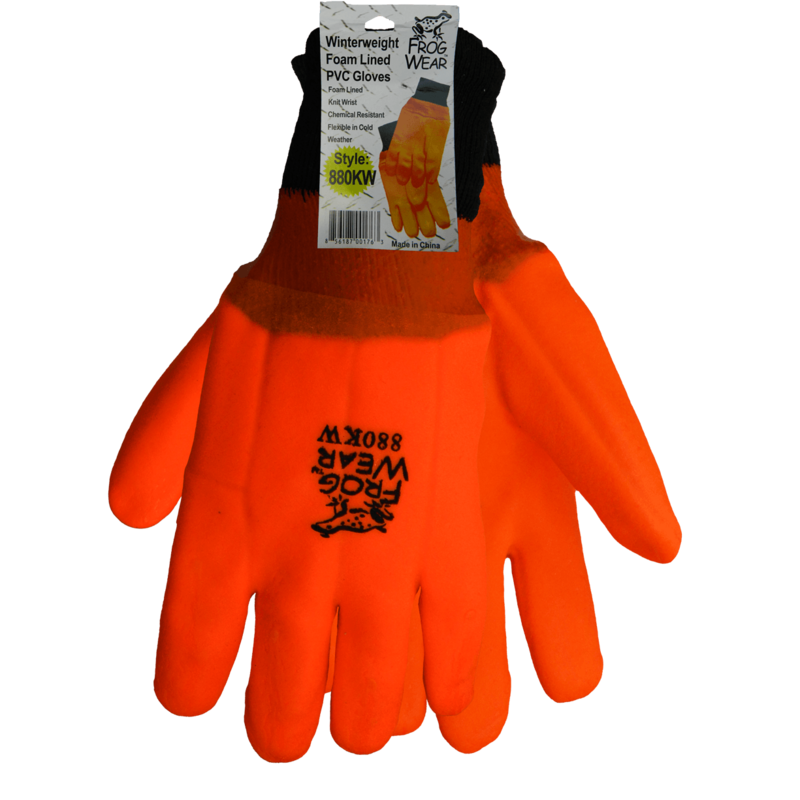 Orange Foam Lined Double Dipped PVC  Gloves  With Knit Wrist, Sold By The Case