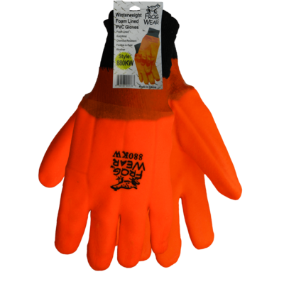 Orange Foam Lined Double Dipped PVC Gloves With Knit Wrist, Sold By The Dozen