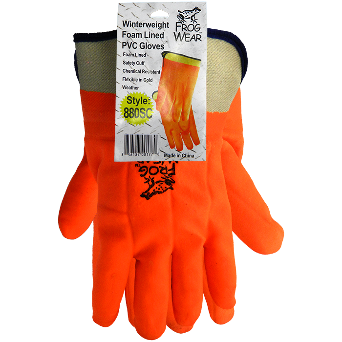 Orange Foam Lined Double Dipped PVC Gloves With Safety Cuff, Sold By The Case
