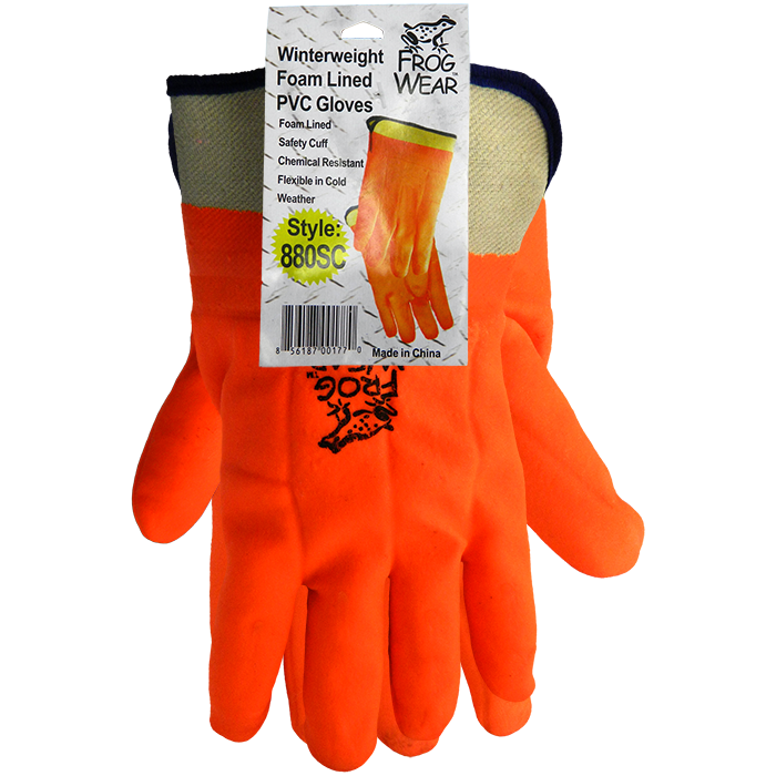 Orange Foam Lined Double Dipped PVC  Gloves  With Safety Cuff, Sold By The Case