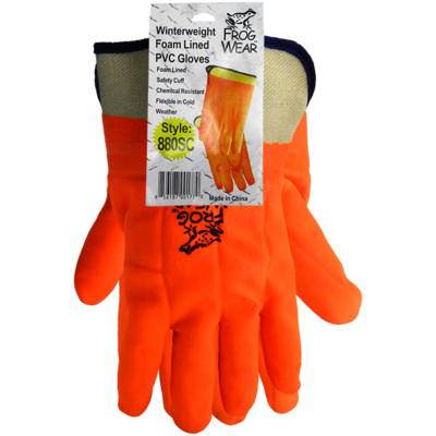 Orange Foam Lined Double Dipped PVC Gloves With Safety Cuff, Sold By The Case