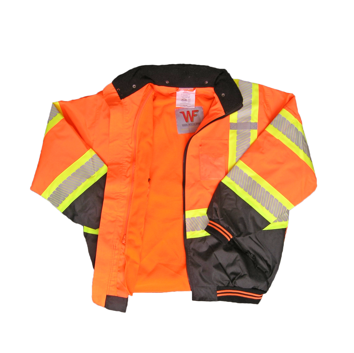ANSI Class 3 Orange Bomber Jacket With Orange Removable Fleece Lining, Printed -On Contrast Tape And Black Bottom