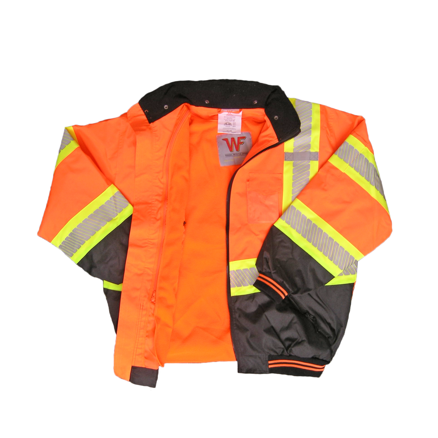 ANSI Class 3 Orange Bomber Jacket With Orange Removable Fleece Lining,  Printed -On Contrast Tape And Black Bottom