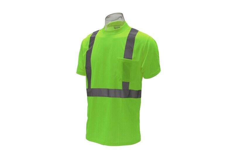 ANSI Class 2 Hi Viz Short Sleeve T-Shirt With Pocket and Reflective Stripes