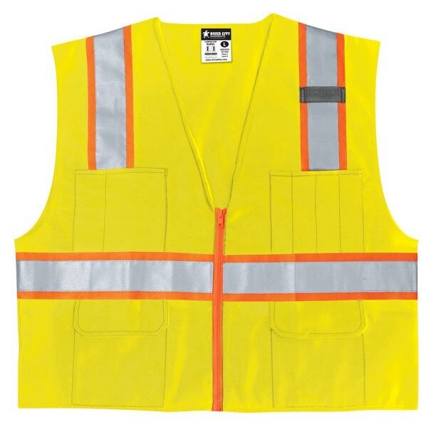 ANSI  Class 2 Lime Solid Safety Vest With Zipper Front, Contrast Stripes