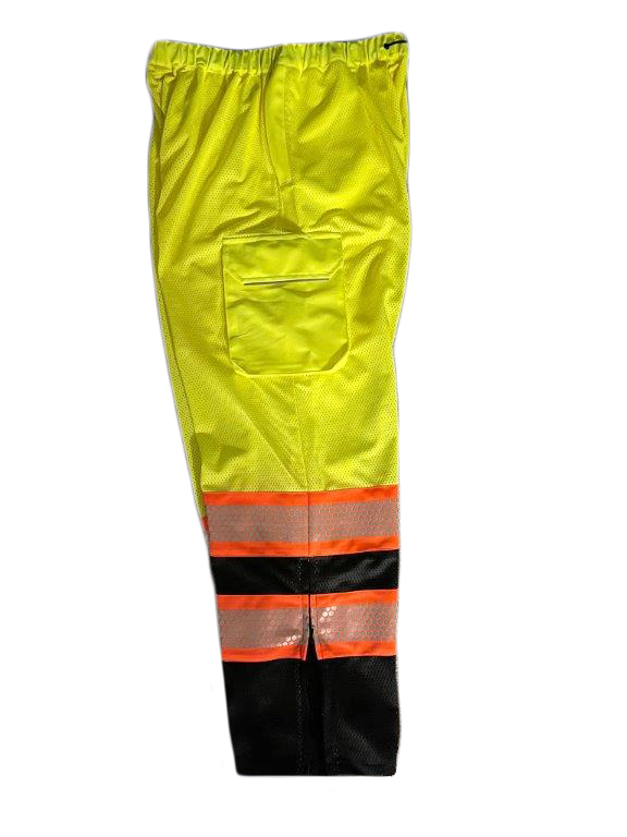Class E High-Viz Lime Mesh Material  Pants, Black Bottoms With Printed On Contrast Honeycomb Tape