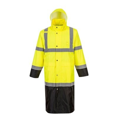 Portwest Class 3 Hi Viz 48 "Contrast Rain Coat , Yellow With Black Bottom, Free Shipping