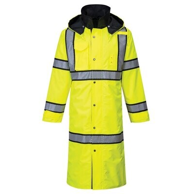 Portwest Class 3 Hi Viz 48 "Reversible Rain Coat , Yellow And Black , Free Shipping