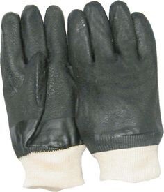 Rough Finish, Green Color,Jersey Lined PVC Gloves With Knit Wrist, Sold By The Dozen