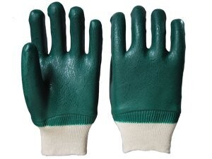 Sandy Finish, Double Dipped Green Jersey Lined  PVC  Gloves With Knit Wrist, Sold By The Case