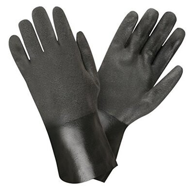 Rough Finish,Double Dipped, Black Color, Jersey lined PVC Gloves With 14 Inch In Total Length,Open Cuff, Sold By The Case