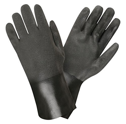 Rough Finish, Double Dipped,Black Color, Jersey  lined  PVC  Gloves With 14 Inch  In Total Length ,Open Cuff, Sold By The Dozen