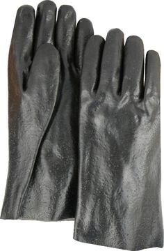 Rough Finish, Double Dipped, Black Color, Jersey lined PVC Gloves With 12 Inch In Total Length,Open Cuff, Sold By The Case