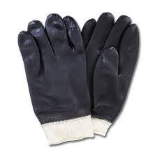 Rough Finish, Black Color,Jersey Lined PVC Gloves With Knit Wrist, Sold By The Dozen
