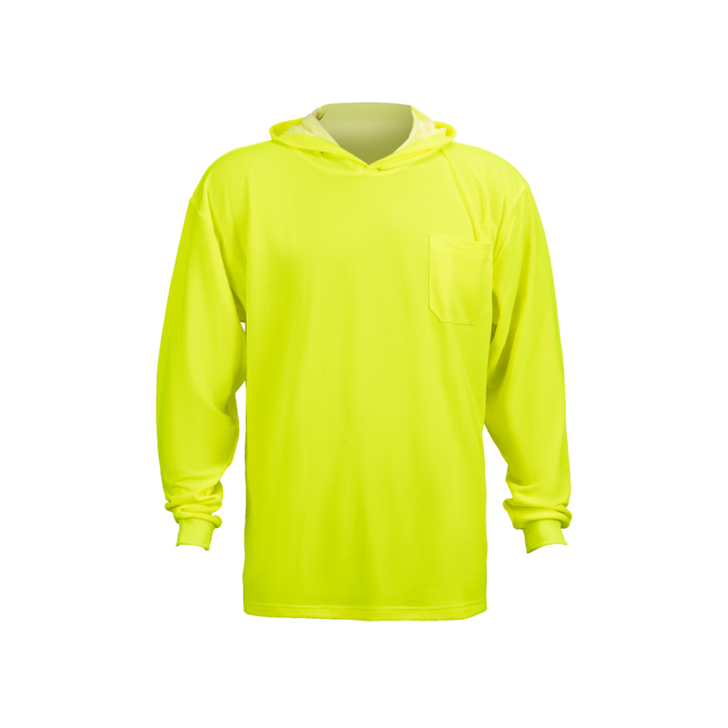 Hi Viz Non ANSI Long Sleeve  Hooded Shirt In Yellow color