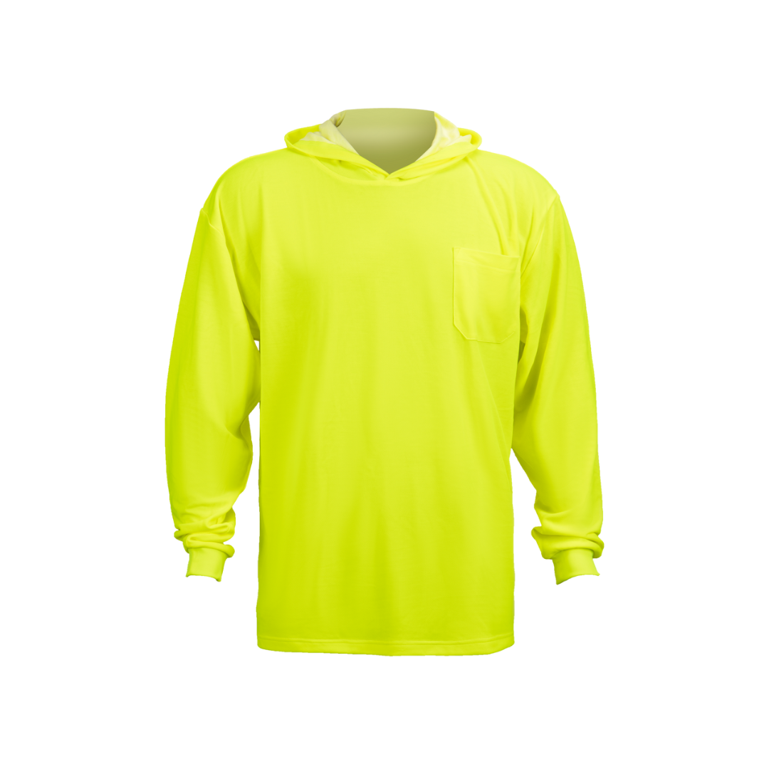 Hi Viz Non ANSI Long Sleeve  Hooded Shirt In Yellow color Hi Viz Non ANSI Long Sleeve  Hooded Shirt In Yellow color, Size: Small, Color: Hi Viz Lime