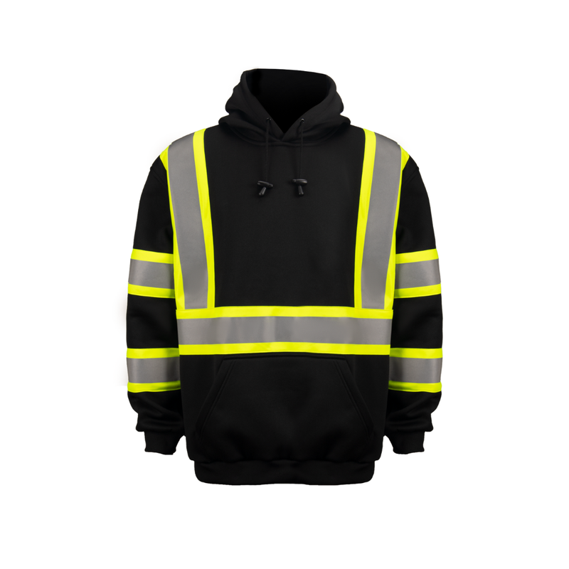 ANSI Class 3 Hi Viz Black Pullover Hooded Sweatshirt