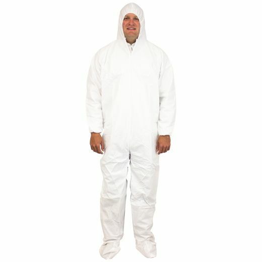 MICROPOROUS COATED  WHITE COVERALLS WITH ATTACHED HOOD AND BOOTIES , SOLD  BY THE CASE ONLY