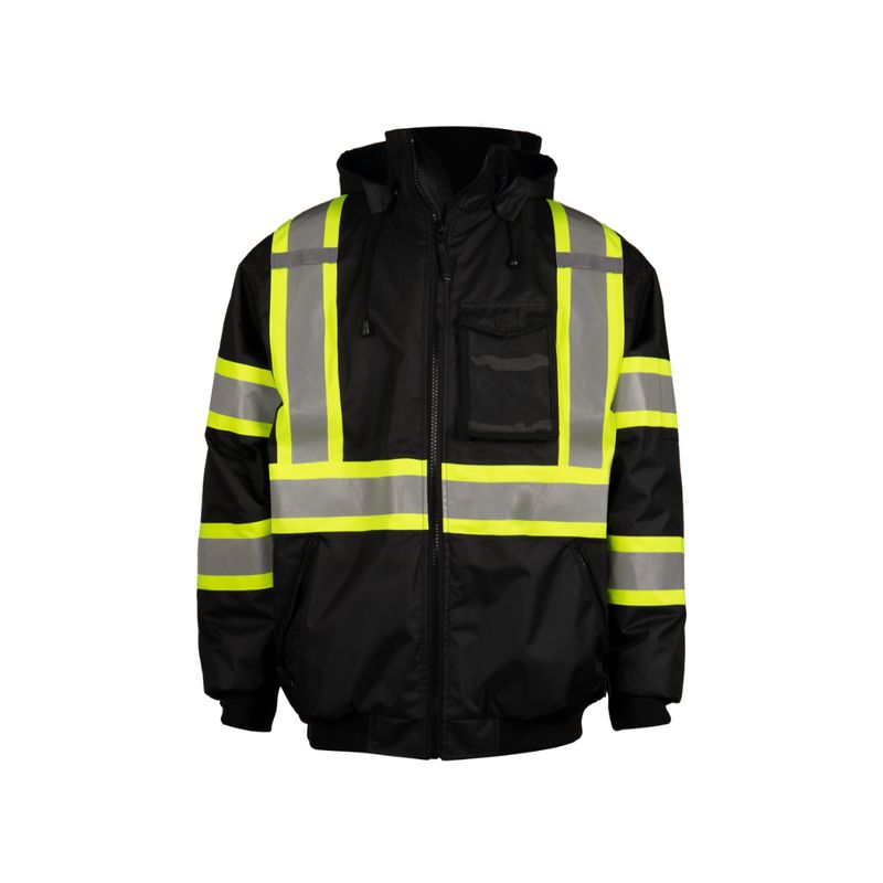 ANSI Class 3 Quilt Lined Black Winter Bomber Jacket With Contrast Reflective  Tape
